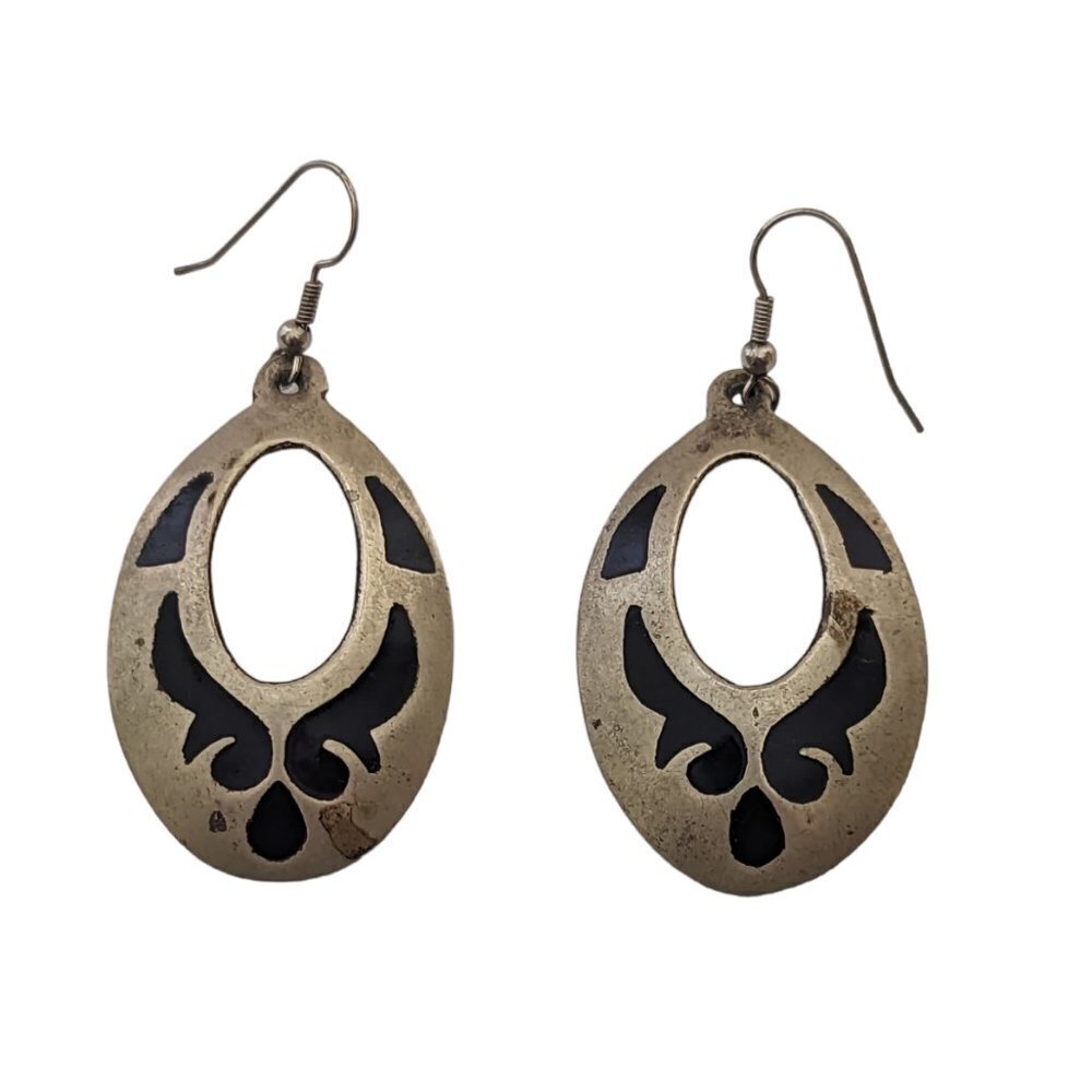 Mexican Alpaca Silver Vintage Western Earrings Dangle Shadow Impression Boho